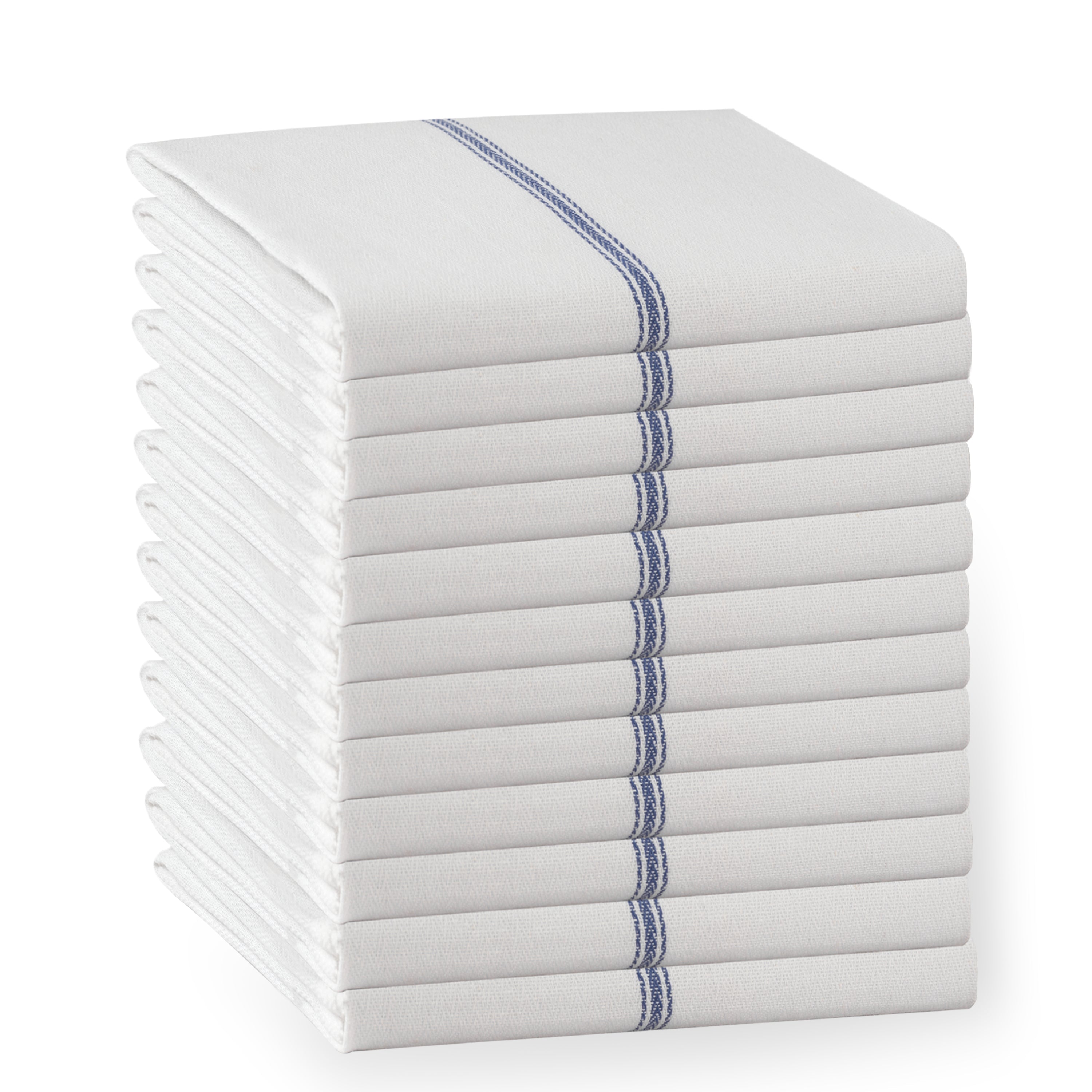 Set of 12 Herringbone Kitchen Towels - Blue Stripe